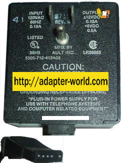 AULT 5305-712-413A09 AC ADAPTER 12V 5VDC 0.13A 0.5A POWER SUPPLY